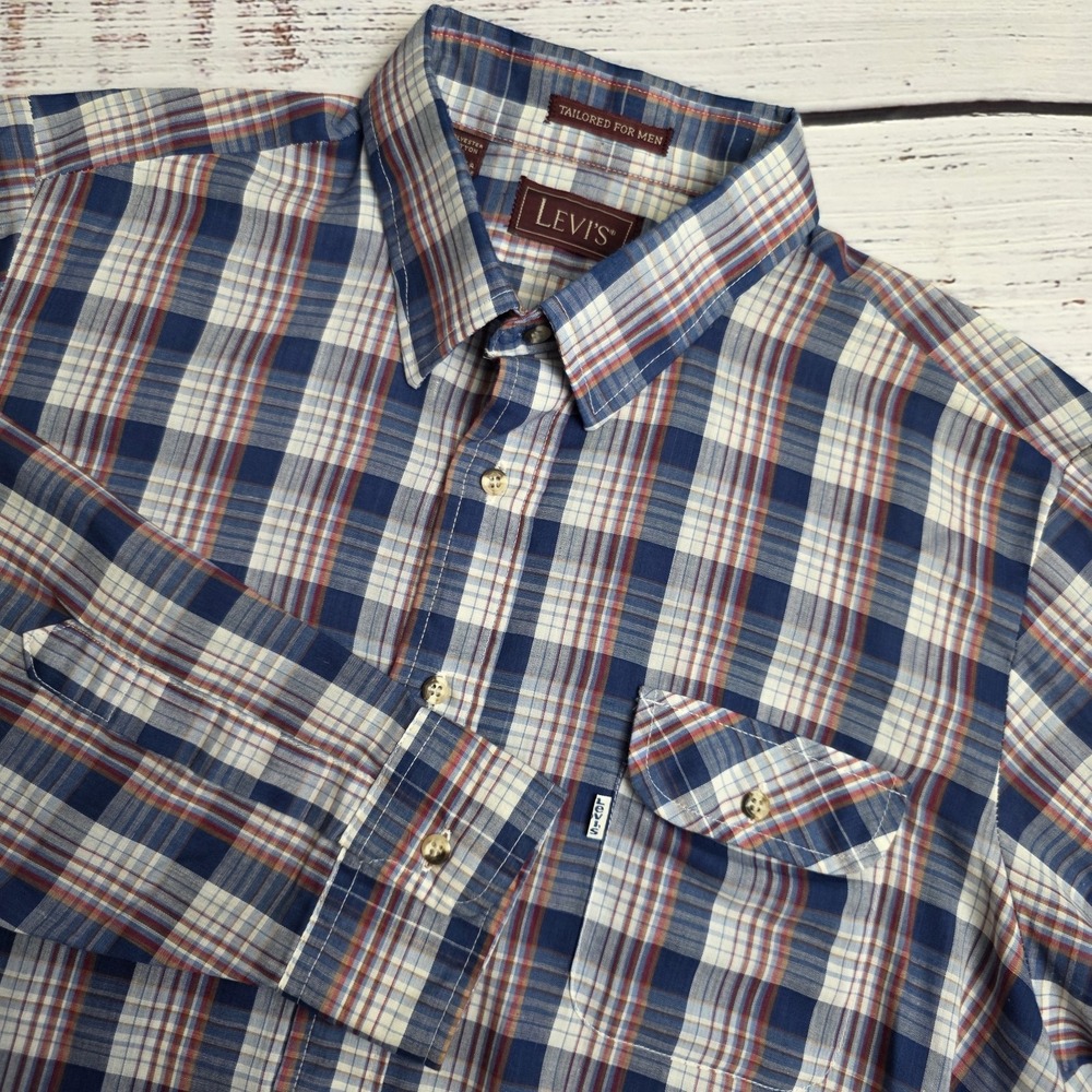 Vintage Levis White Tab‎ Plaid Button Shirt Mens XL Chest Pocket Lightweight USA